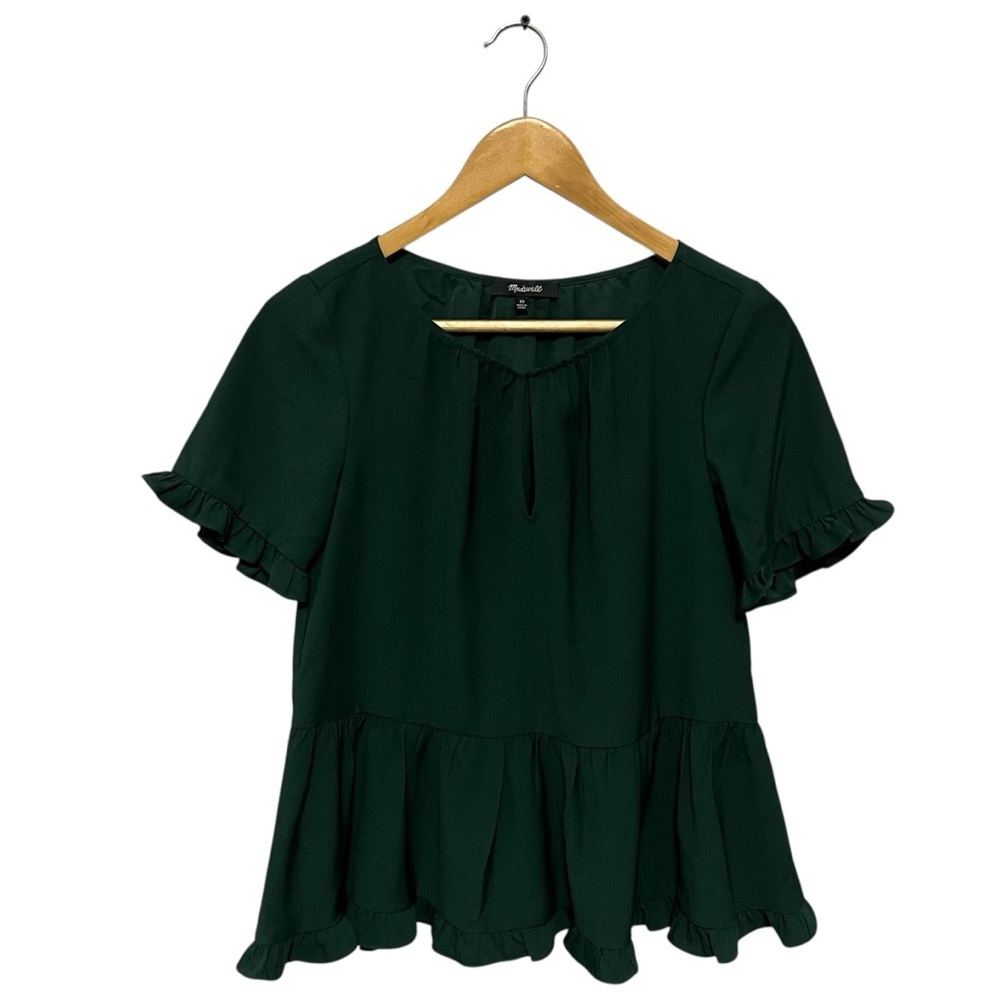Madewell Stanza Ruffle Hem Top XS Green Feminine Minimalist